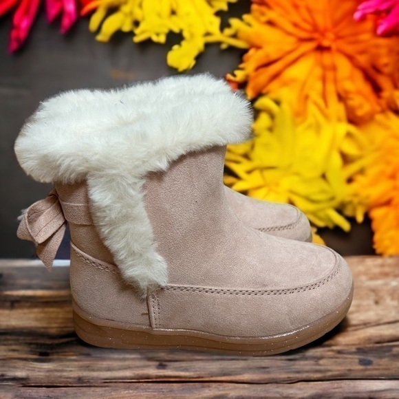 Cat & Jack Pink Bow Back Boots NWT Sz 8 Faux Fur Lined Toddler Girl - Picture 1 of 8